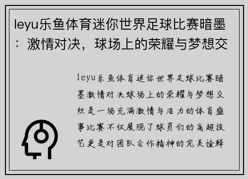 leyu乐鱼体育迷你世界足球比赛暗墨：激情对决，球场上的荣耀与梦想交织